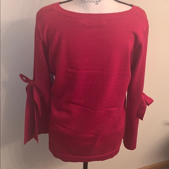 NWT Red Knit Boatneck Sweater w/Open Slit Sleeves - Picture 6 of 8